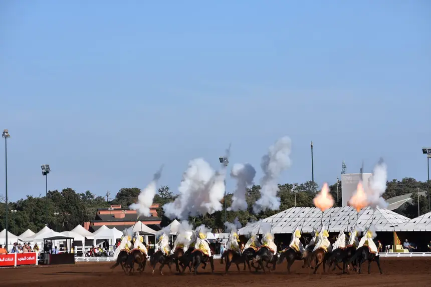 Tbourida fantasia print — The Volley (BWK-081), photograph by Saida