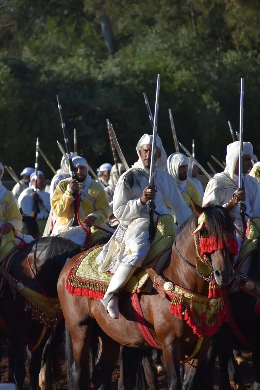 Tbourida fantasia print — Riders in White (BWK-128), photograph by Saida
